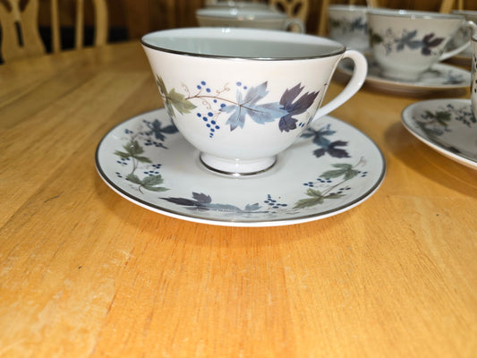 Royal Daulton Burgundy Pattern Footed Cup and Saucer Set English China