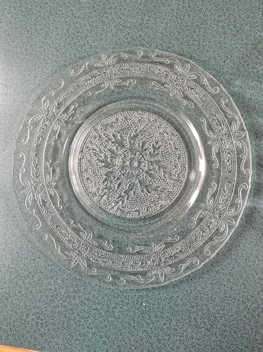 🌹 MacBeth-Evans Stippled Rose Band Clear Luncheon Plates – Elegant Depression Glass 🌹