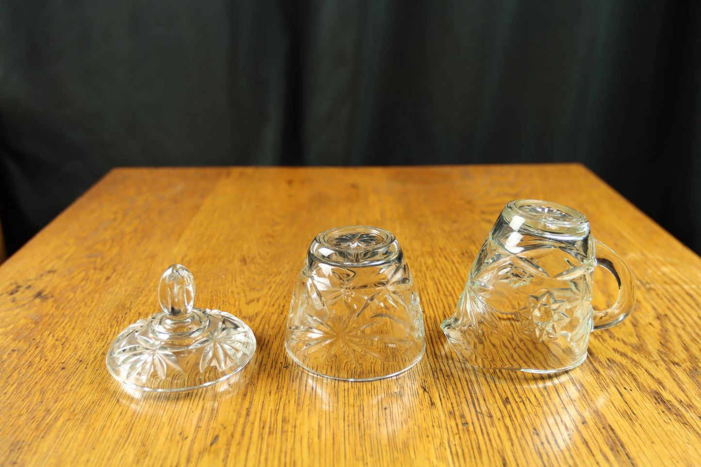 Anchor Hocking Glass Prescut Star of David Creamer and Sugar Set