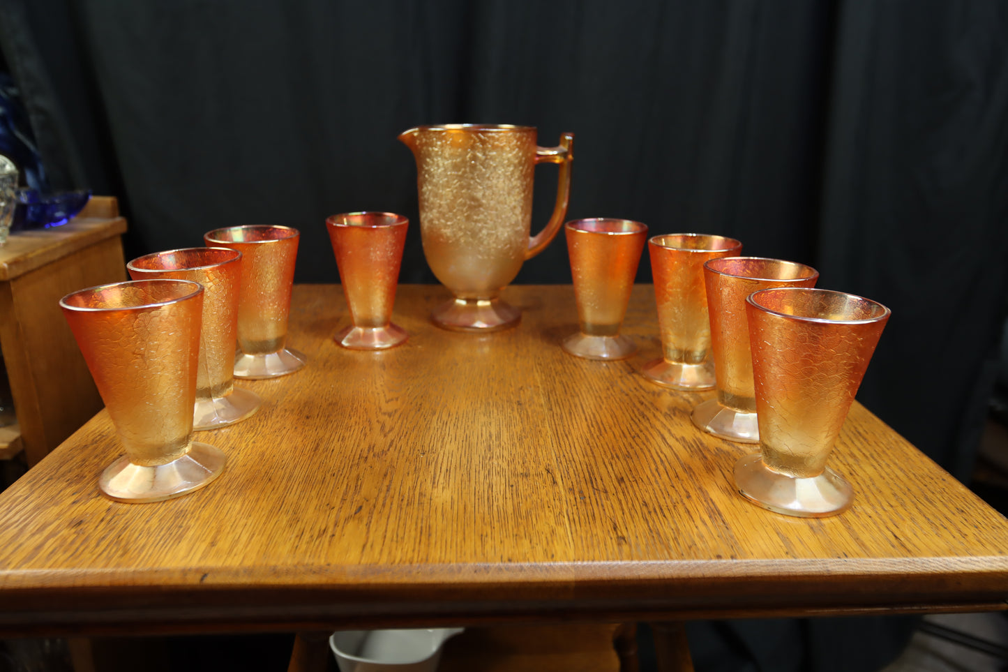 Vintage Jeanette Glass Marigold Pitcher & Cups