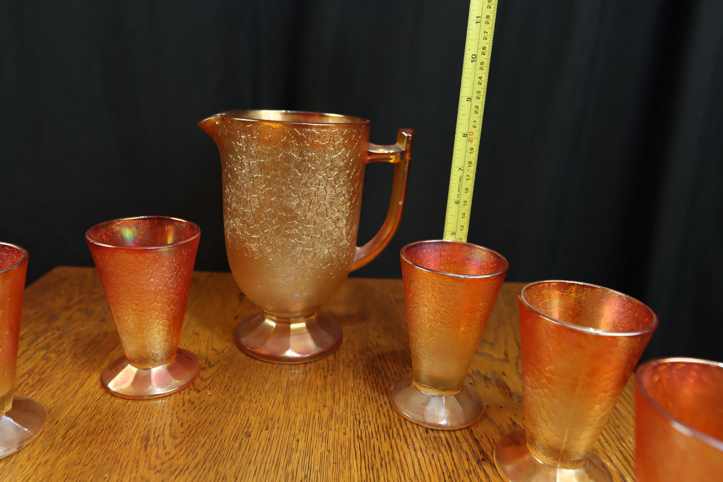 Vintage Jeanette Glass Marigold Pitcher & Cups